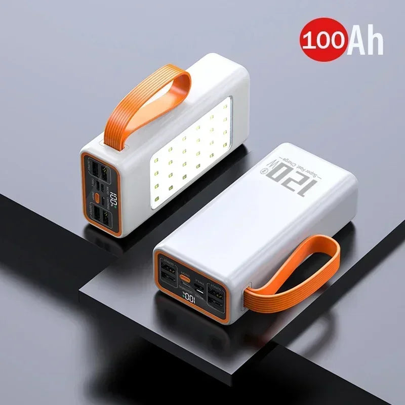 Cargador portátil de 200.000 mAh con carga rápida bidireccional y 120 W.