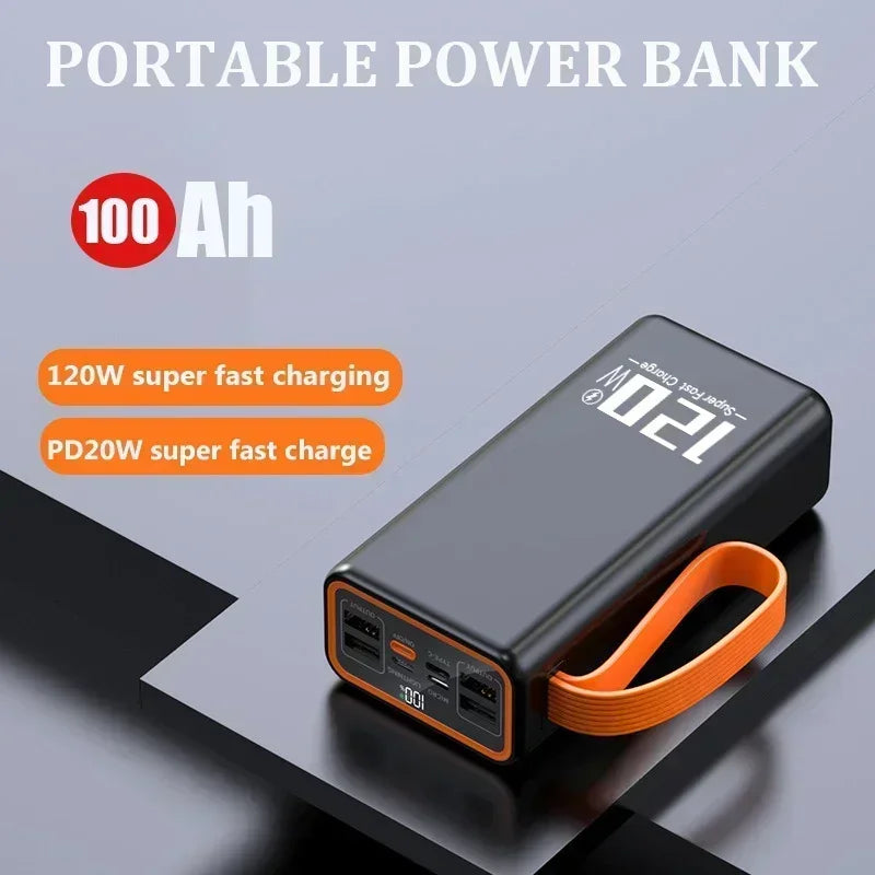 Cargador portátil de 200.000 mAh con carga rápida bidireccional y 120 W.