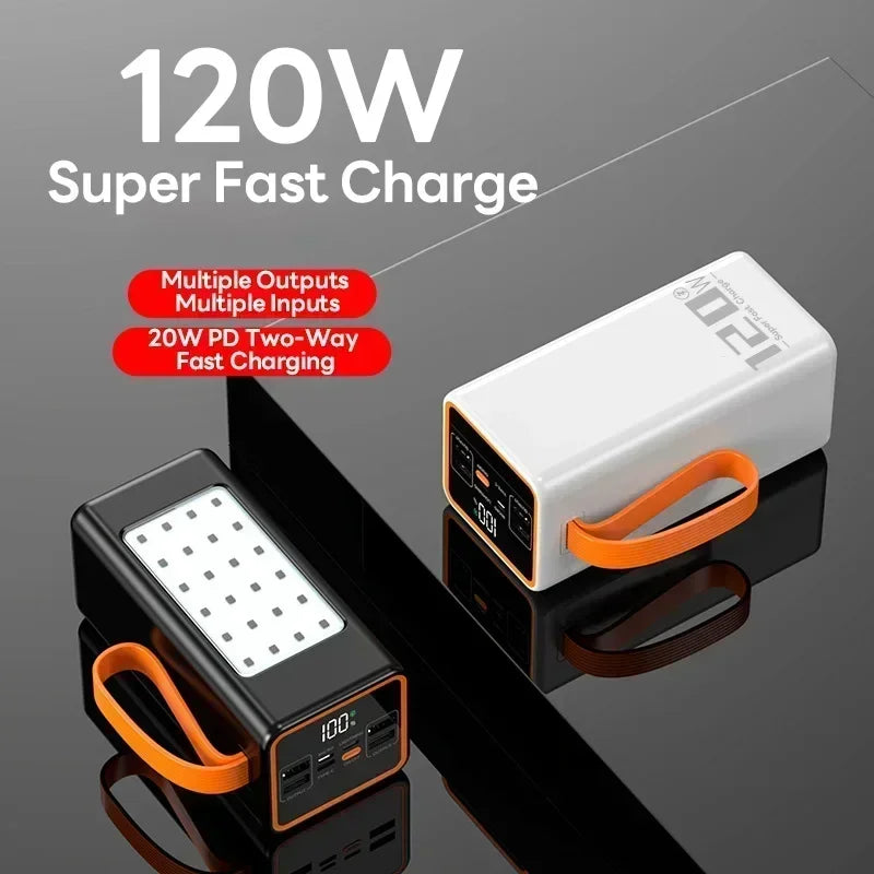 Cargador portátil de 200.000 mAh con carga rápida bidireccional y 120 W.
