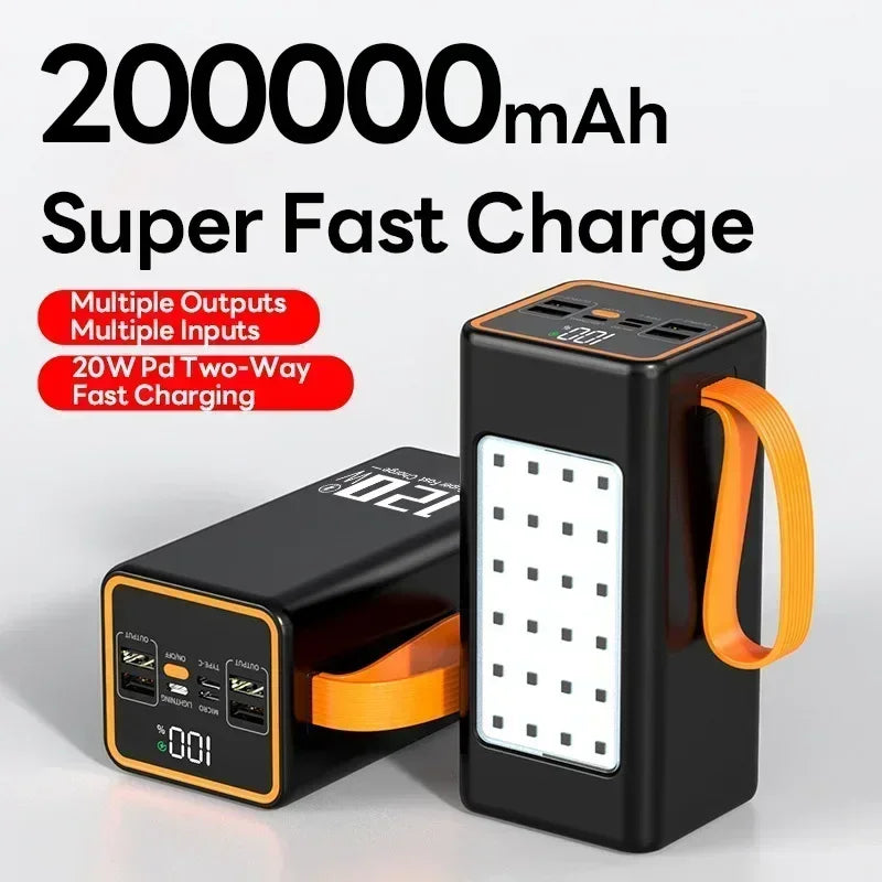 Cargador portátil de 200.000 mAh con carga rápida bidireccional y 120 W.
