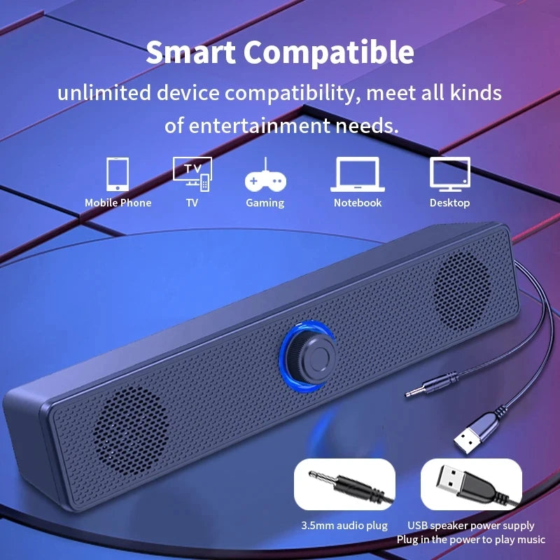 Barra de sonido para ordenador, PC, TV, portátil, escritorio, con cable, inalámbrica.
