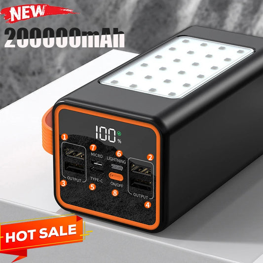 Cargador portátil de 200.000 mAh con carga rápida bidireccional y 120 W.